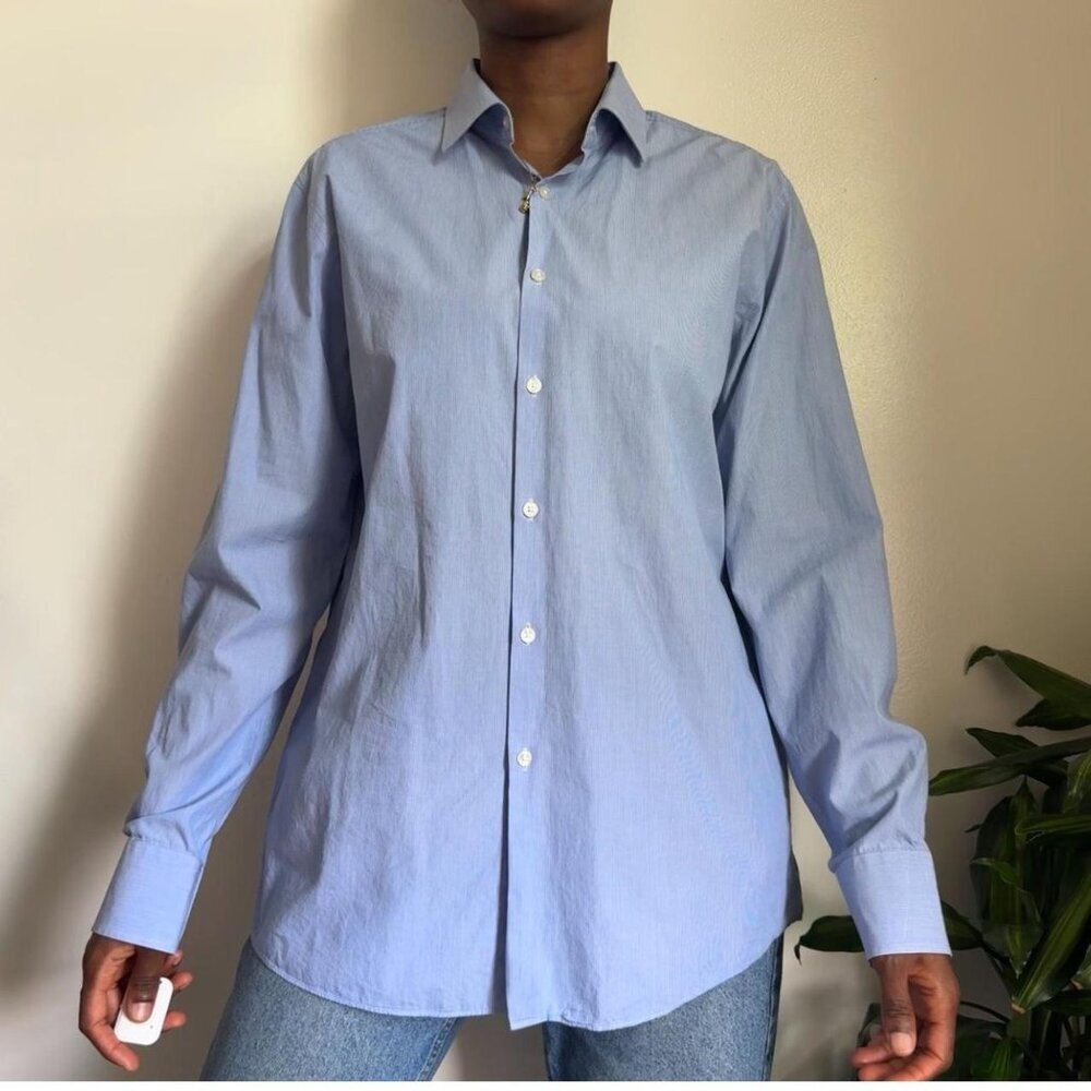 Vintage Minimalist lightweight striped button down long sleeves shirt‎ - Picture 2 of 5